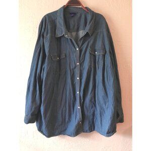 Catherines Chambray Pearl Snap Western Outdoor Casual Roll Tab Work Shirt 5X